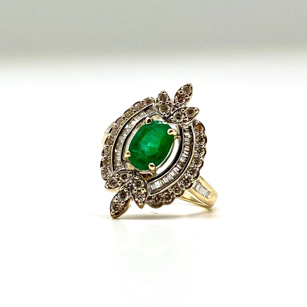 Genuine Emerald & Diamond Ring in 14k Yellow Gold